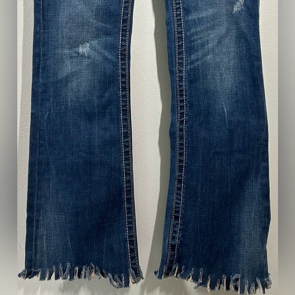 ROCK‎ REVIVAL WOMEN'S NOELLE BOOT CUT JEANS SIZE 30 FRAYED HEAVY STITCHING - Picture 3 of 16